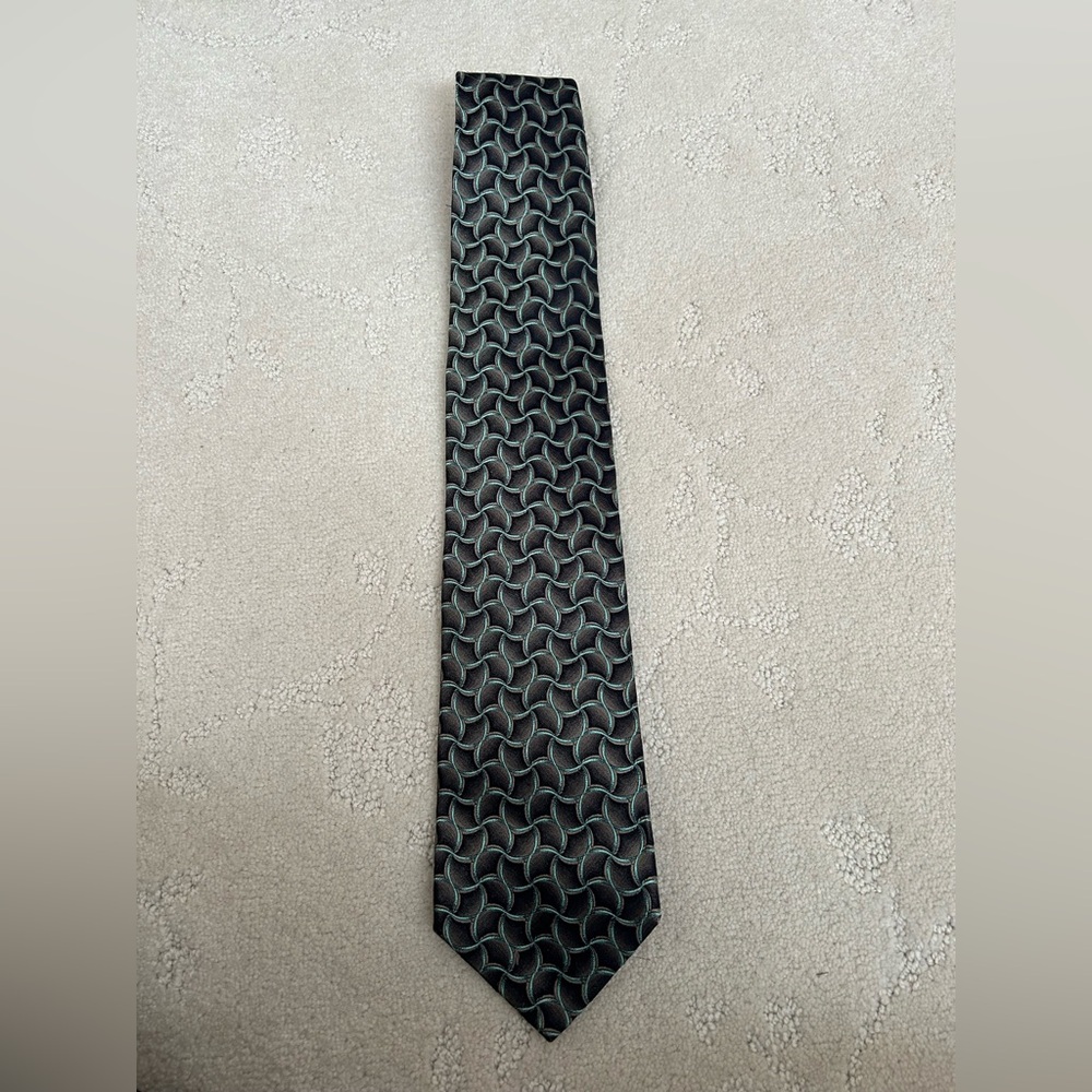 YVES SAINT LAURENT Silk tie Made in Italy Vintage Geometric Black Gray Blue
